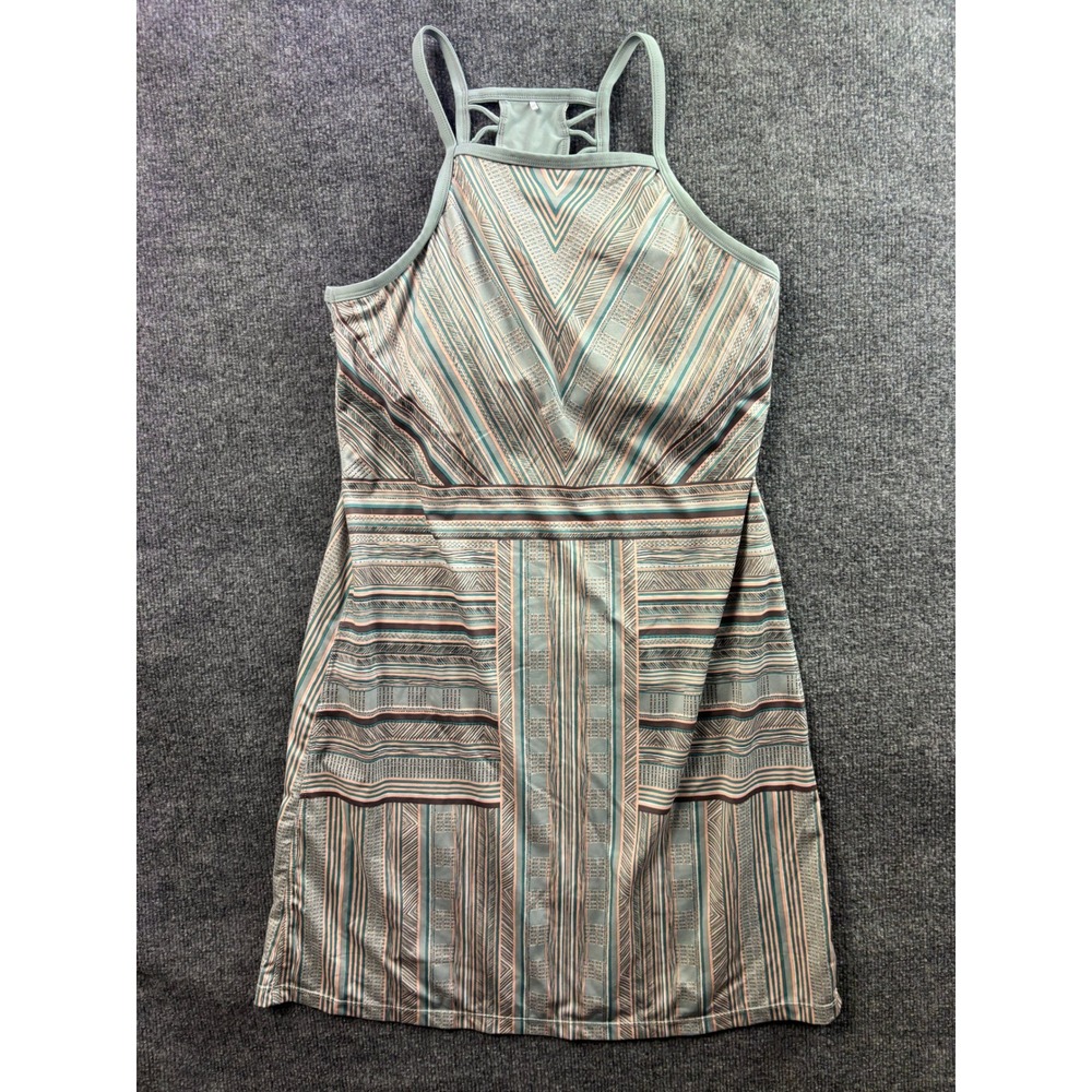 Prana Quinn Dress Women Medium Green Geometric Strappy Back Active Mini